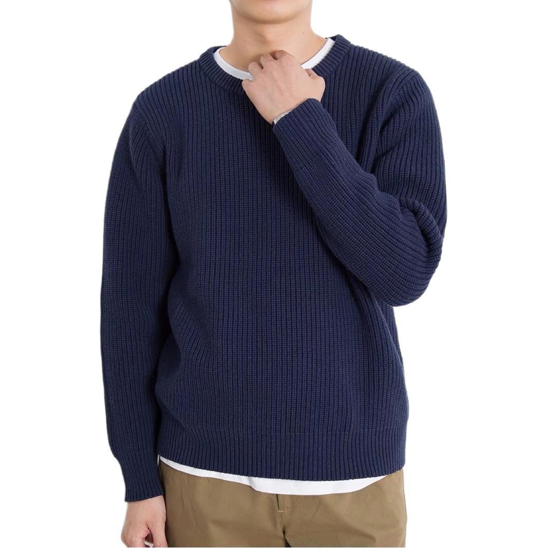 

Ma Jia Unisex Gray-Black Round Neck Cotton Yarn Sweater - Autumn/Winter Loose Casual Pullover 2XL ~105kg Темно-синій