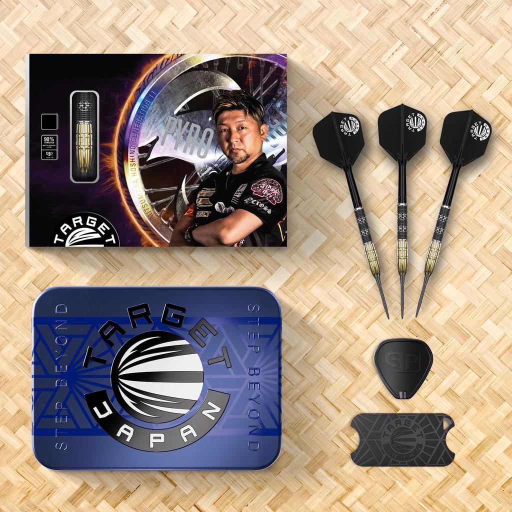 Target Japan PYRO GEN11 Mitsumasa Hoshino Tungsten Darts 6 Shape Flights and SWISS BLACK NANO POINT 30mm 90% Steel-Tip Set, 22g, K-Flex No. Shafts,