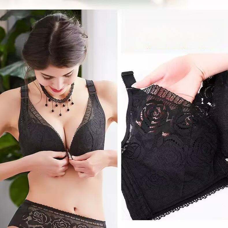 Large-sized Front-buttoned Bras Women's Thin Cup Bras Gathering Bras Without Steel Rings Beautiful Back Bras