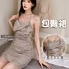 Night puff romantic lingerie, sexy no-take bed teasing date dress, halter lace milk cap, hip-hugging satin nightgown