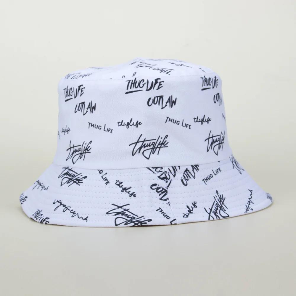 New full edition embroidered letter double-sided fisherman hat black and white couple pot hat foldable visor fashion casual art
