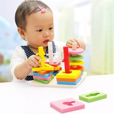 Wooden Geometric Board Montessori Toys Kids Matching Cognitive Blocks Children's