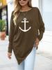 Women's Oversize Long-Sleeve Fashion Printed Logn Sleeve Top Spring/Fall Asymmetrical Hem T-Shirt