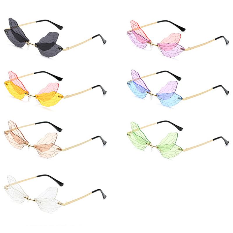 1PC Rimless Dragonfly Wing Sunglasses Vintage Clear Gradient Ocean Lens Sun Glasses Shades UV400 Fashion Party Accessories