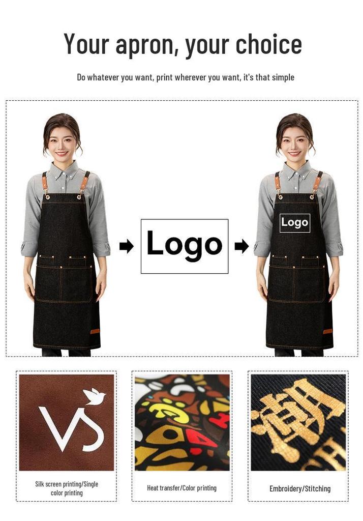 Waterproof Oil-Proof Fashion Denim Apron for Adults - Perfect for Kitchen, Catering, and Coffee Shop Work