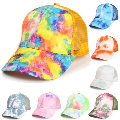 Women Summer Mesh Ponytail Baseball Caps Fashion Tie Dye Snapback Caps Wholesale Hat Ladies Sports Bone