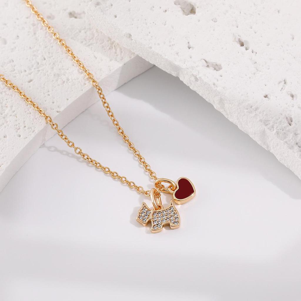 AG French Zircon & Diamond Heart Necklace - Mother-of-Pearl and Agate, Luxury Dog Design Clavicle Chain.