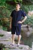 Watanosato Made In Japan Kurume Chijimi Woven Home Wear Jinbei Samue Literary Navy (Watano Sato) (M, Pattern, Blue)