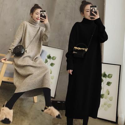 Sweater Autumn and Winter Loose Thickened Turtleneck Pullover with Bottoming Skirt Mid-length Over-the-knee Sweater
