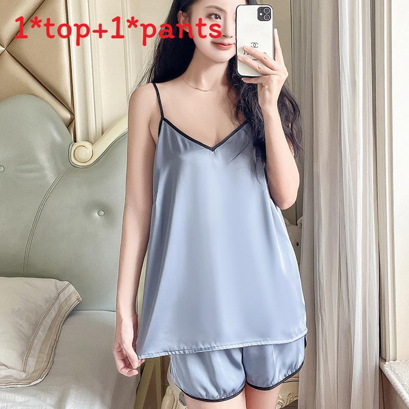 Ladies Silk Sleepwear Set With Vneck Sleeveless Pajamas And Shorts For Home And Lounge