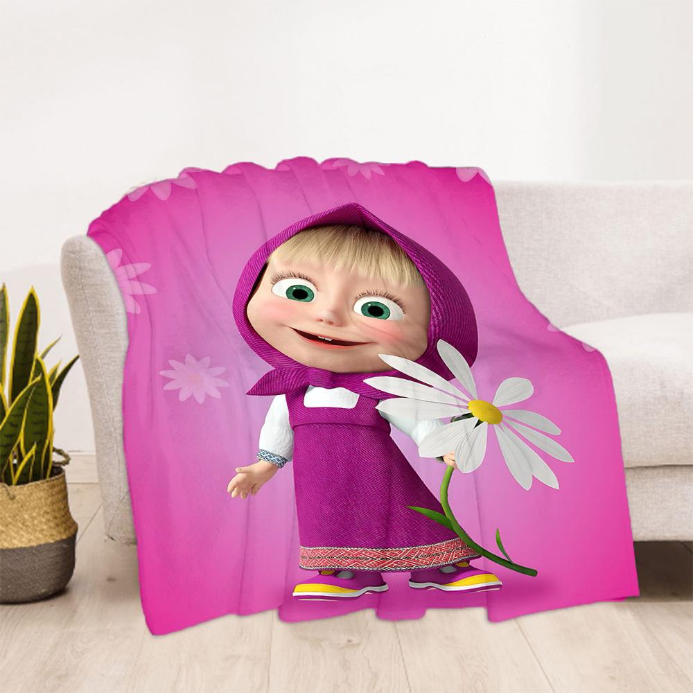 1pc Masha and the Bear Outdoor Blanket Lightweight Flannel, Soft & Warm, All Season Use for Sofa, Outdoor, Camping, Living Room, Office, Chair