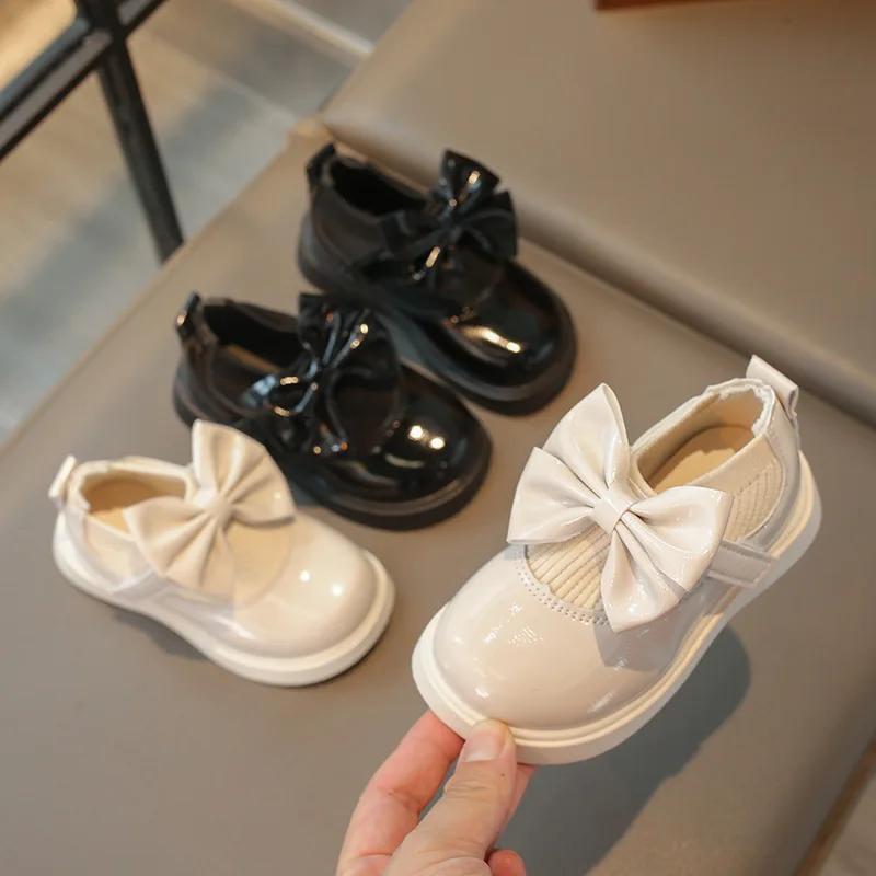Fashion New Girls Knitted Shoes with Bow-knot Stretch Fabric Princess Kids Flats for School Little Children Loafers Hook & Loop Princess