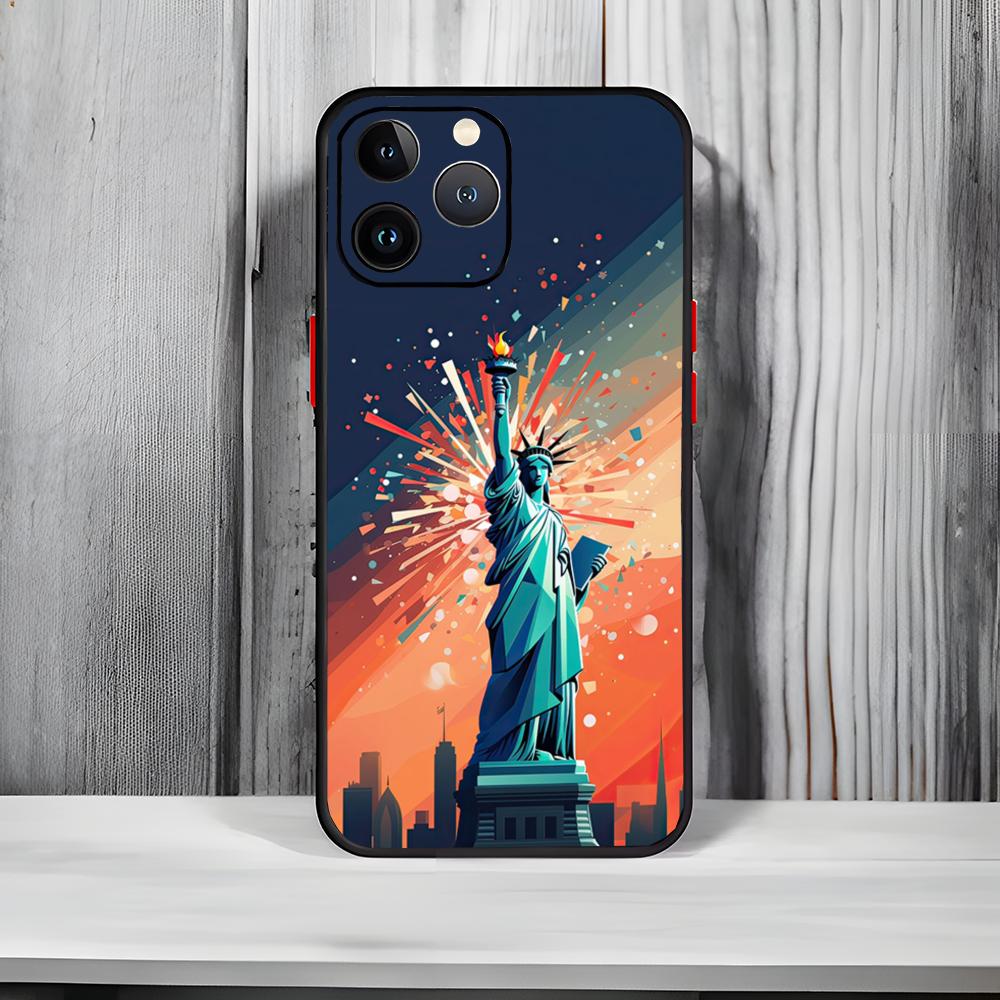 

Statue Of Liberty Cool Art Phone Case Black Matte Thin Phone Case For iPhone17 16 15 14 13 ProMax iphone12promax