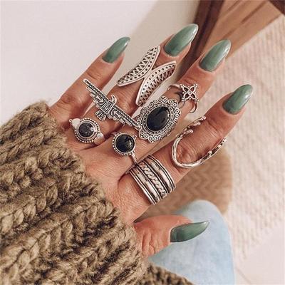 Nový prsteň Trend Personality Black Gem Butterfly Eagle Paroh Flower Ring 8 sád