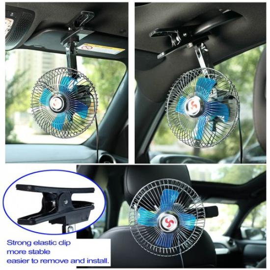 Car Summer Cooling Fan Oscillating Portable Rotatable Clip-On Cooler Auto Travel