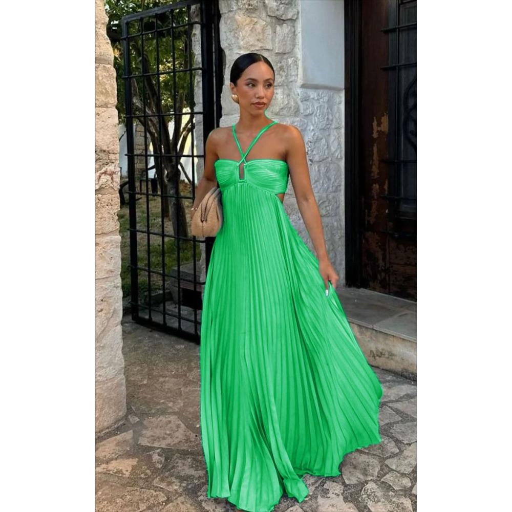 Solid Color Tube Top Pleated Sleeveless Suspender Dress