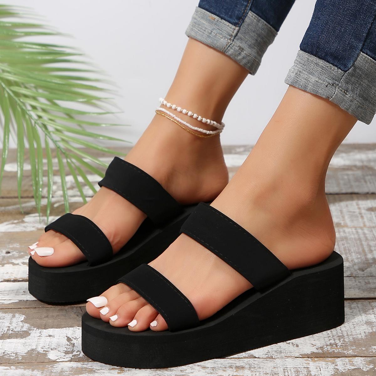 

Fashion Women Wedge Lightweight Slippers Trend Outdoor Platform Sandals Summer Casual Women Beach Slippers 2024 New Summer Slides Women 42 чёрный