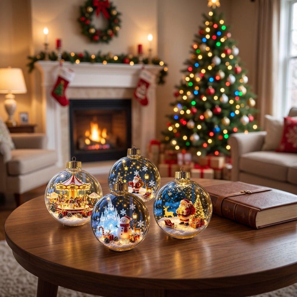 Acrylic Clear Christmas Bauble Ornament Sleigh Reindeer Santa Snowman Deer Pendant Party Supplies