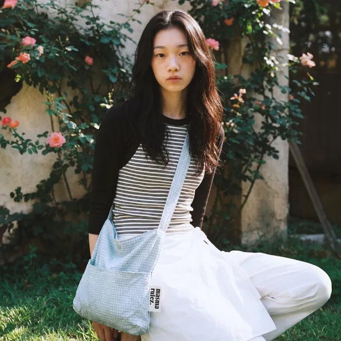 Snack eco crossbag_Tiny check mint