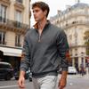 Men's Casual Oversized Solid-Color Outdoor Fleece-Lined Patchwork Zipper Stand-Up Collar Sweatshirt