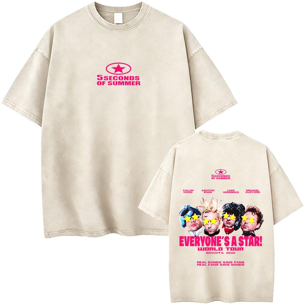 Punk Rock Band 5 Seconds of Summer Washed Vintage Tshirt Everyones A Star Merch 2026 Tshirts Men Women Hip Hop Gothic T Shirt