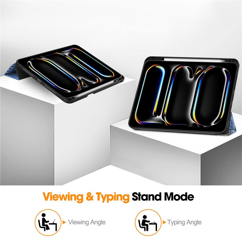 For iPad Pro 2024 Case 11 Inch 5th Gen Tri-fold Leather Painted Stand Smart Case For Funda iPad Pro 11 2024 Case with Pen Holder