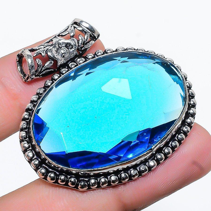

London Blue Topaz Gemstone Handmade Ethnic Gift Jewelry Pendant 1.58 VR-1632