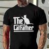 Catfather Cat Dad Funny Graphic Motorcycle Men's T-shirt Casual For Comfortable Short Sleeve