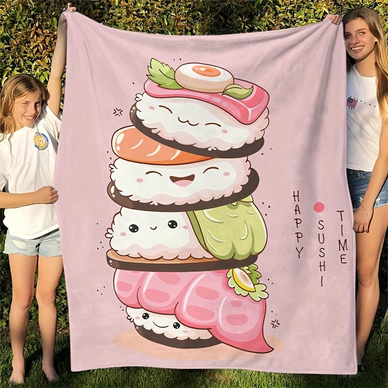 

Happy Sushi Asian Influence Throw Blanket Fun Unique All Season Sofa Bed Chair Living Room Decor Gift for Boys Girls Blankets 75x90cm