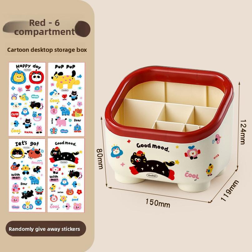 

Dopamine desktop stationery storage box, cute cartoon pencil holder, student office pencil box, Ins-inspired storage box червоний