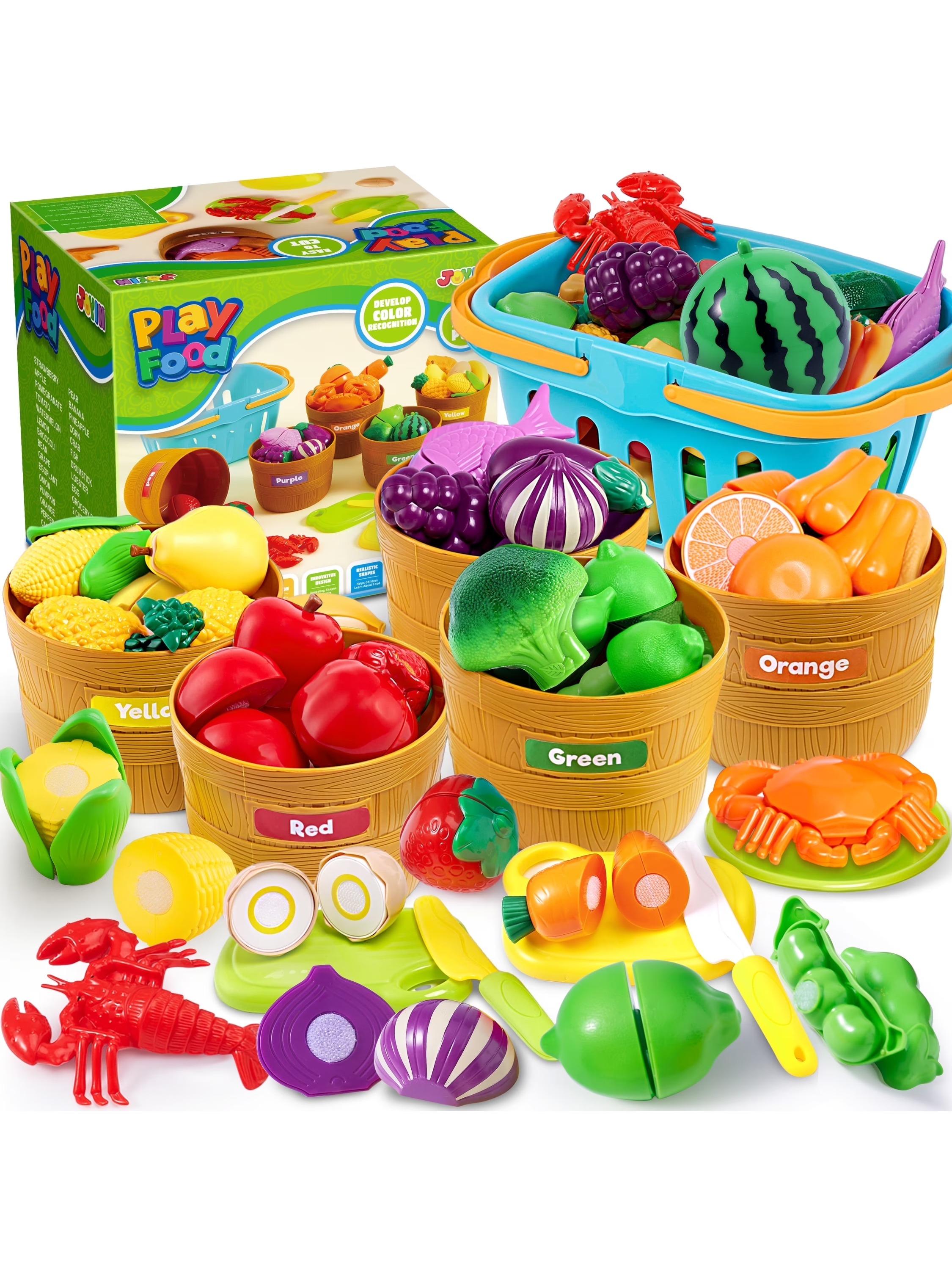 

Joyfy 60 pcs Play Food Set for Kids Kitchen, Color Sorting Toy Food for Boys Girls Pretend Play Fake Food Toy for Toddlers