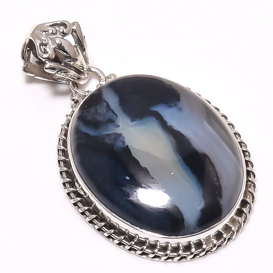 Natural Zebra Jasper Gemstone 925 Solid Sterling Silver Gift Pendant 1.73" A3F62