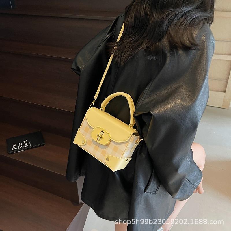 Women's bag new printed fashion trend messenger bag retro versatile square grid shoulder handbag small satchel