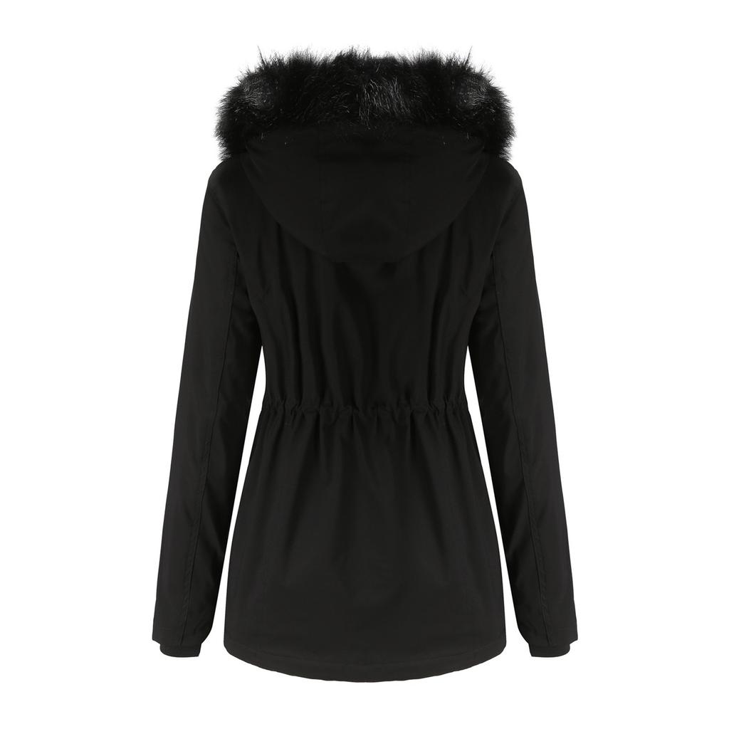 Women's Hooded Plus Velvet Corduroy Coat Ladies Winter Cotton Coat Thickened Mid-length Warm Jacket