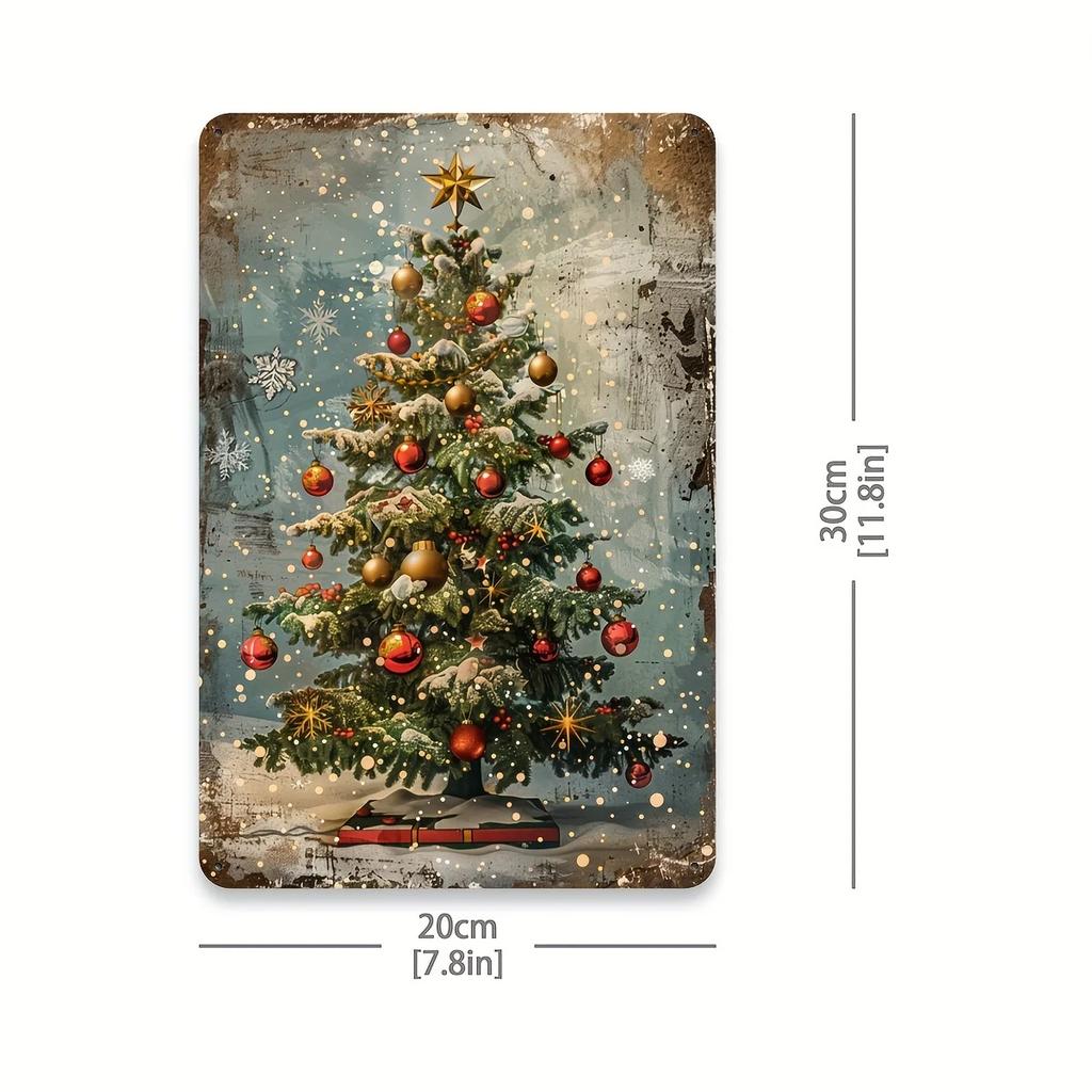 1pc Vintage Christmas Tree Metal Tin Sign - Rustic Wall-Mounted Decoration with Pre-Drilled Holes, Durable Iron Tree Shape Sign