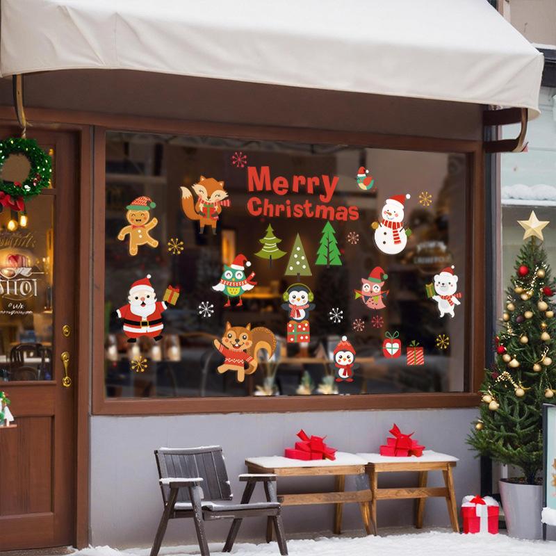 Santa Claus Reindeer Window Electrostatic Sticker Decorative Glass Door and Window Stickers Festive Atmosphere Scenes