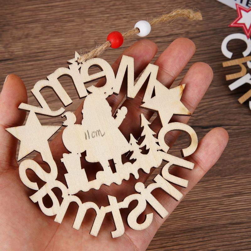 Merry Christmas Santa Claus Wooden Pendant Wall Xmastree Hanging Ornament Decoration For Home New Year Gift Christmas Decor