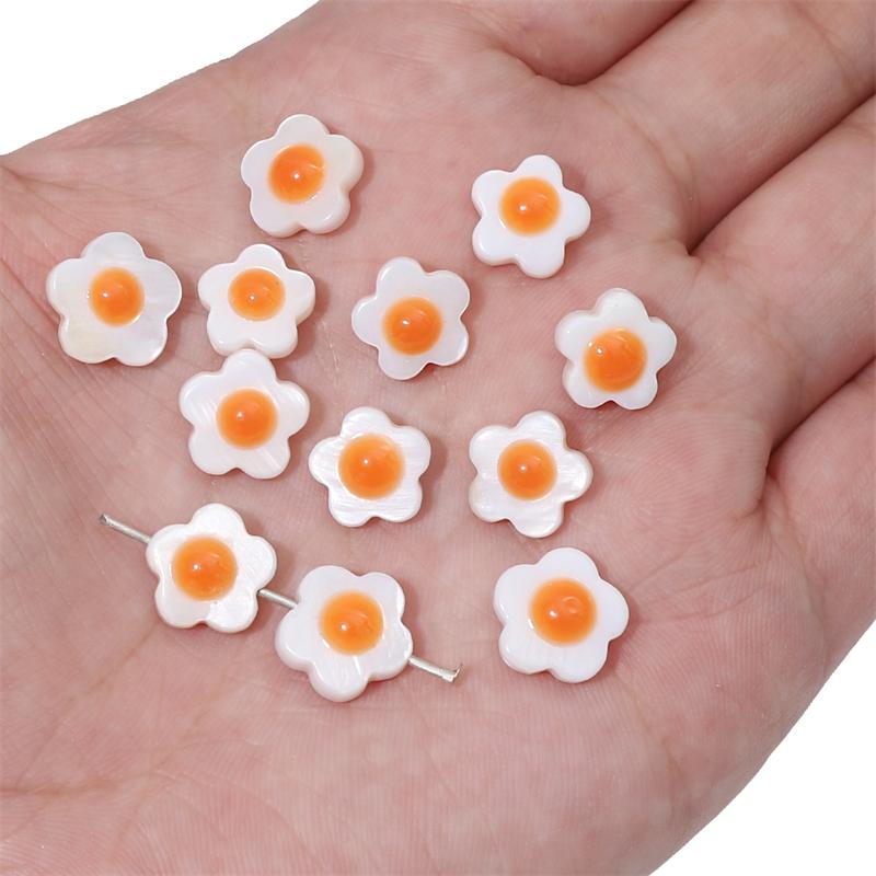 Natural Freshwater Shells Flowers Beads Double-Sided Egg Yolk for DIY Jewelry