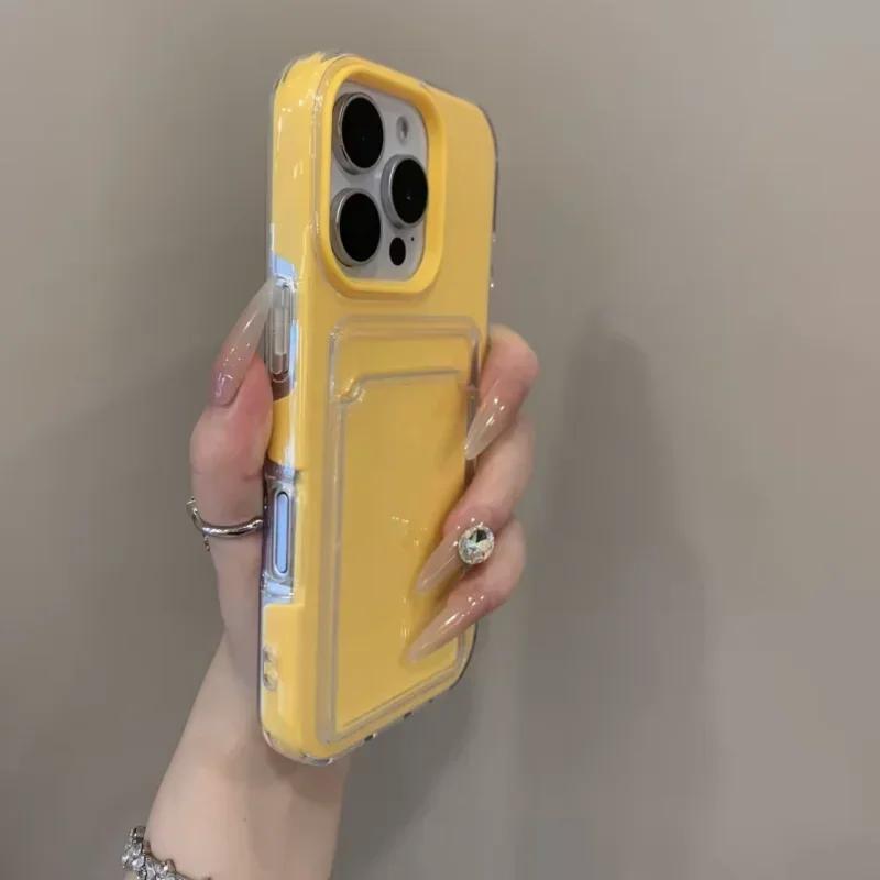 Luxury Clear Card Slot Holder Phone Case For IPhone 16 15 14 11 13 12Pro Max Wallet 2 In 1 Soft Protector Shockproof Candy Cover