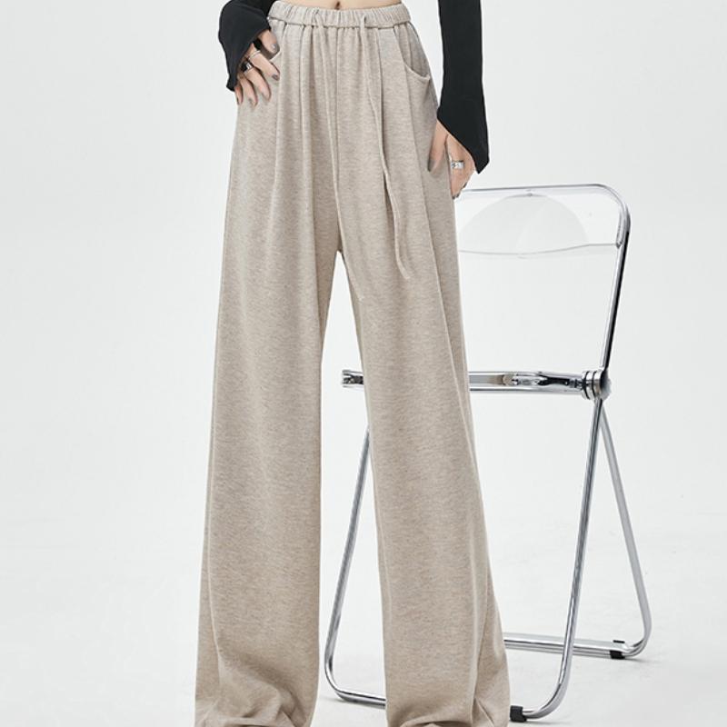 Nova Moda Sólida Casual Calças de Perna Larga para Mulheres Elegante Solta Reta Cintura Alta Calças Femininas Bolsos Cordão Calças Esportivas Femininas 25710