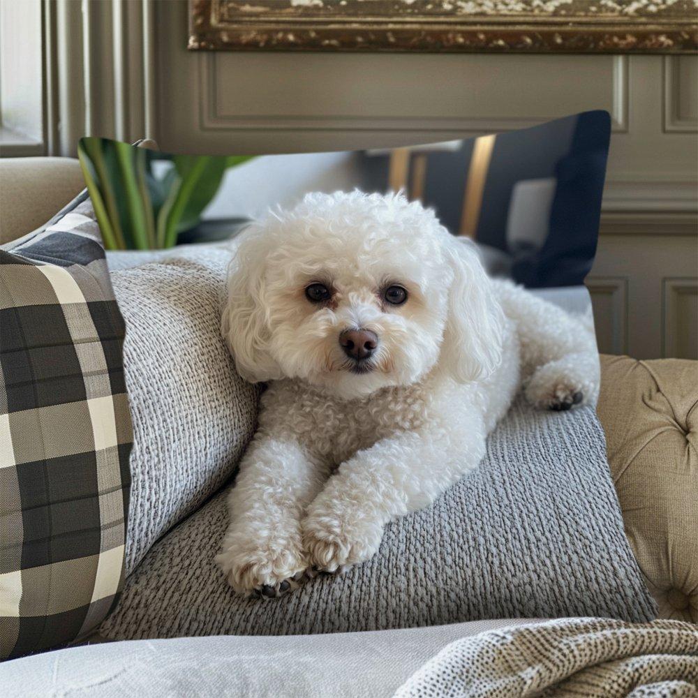 1Pc Lying Bichon Frise Printed Throw Pillow Cover, Suitable For Sofa, Bedroom, Living Room, A Heartwarming Gift For Dog Lovers.