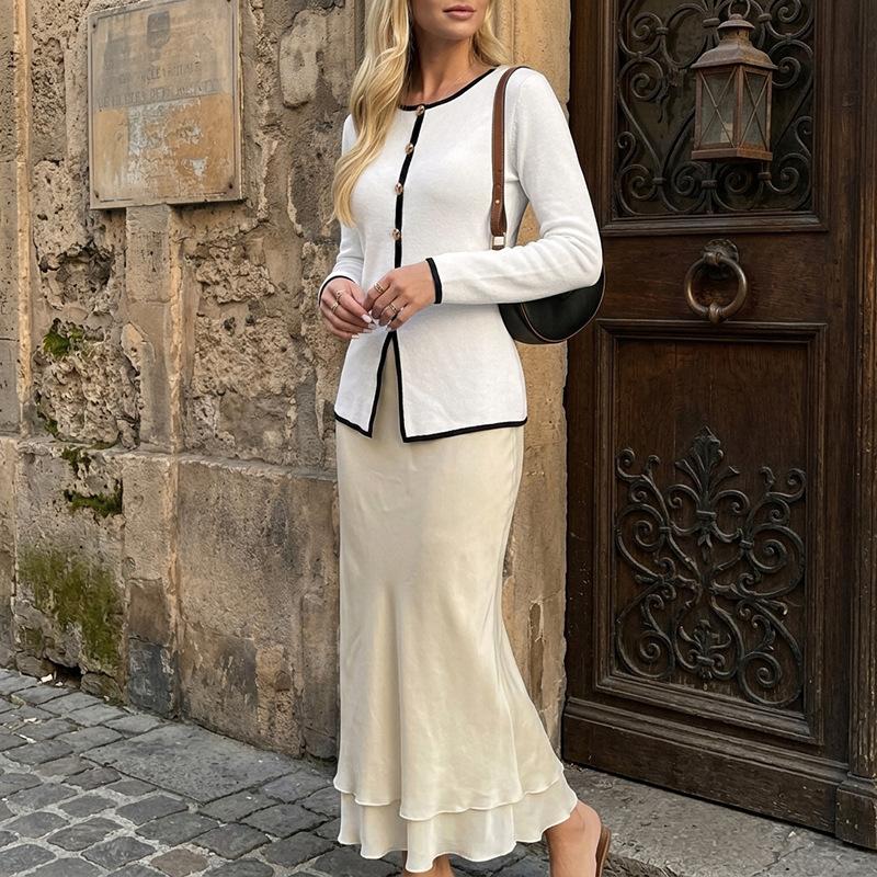 Women Long Sleeve Knit Cardigan Round Neck Gold Button Lightweight Sweater Jacket Casual Work All Seasons