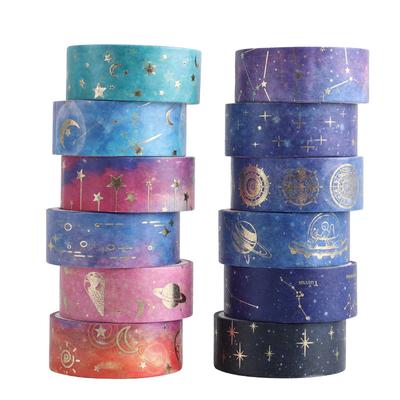 12pcs Starry Night Washi Tape Set Galaxy Constellation Moon Star Adhesive Masking Tapes Home Stickers Decoration