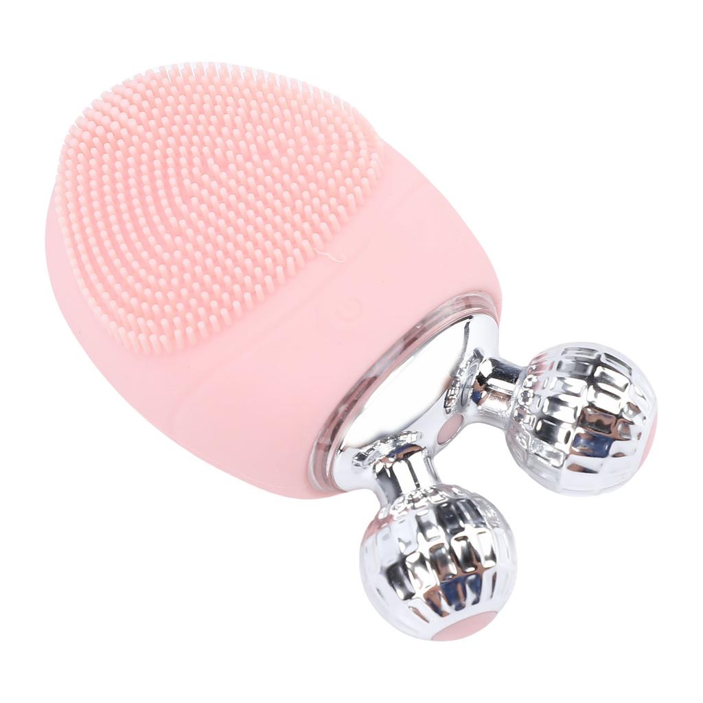 Facial Cleansing Brush IP67 Water Proof Rechargeable Silicone Face Scrubber Exfoliator with Rollers Pink