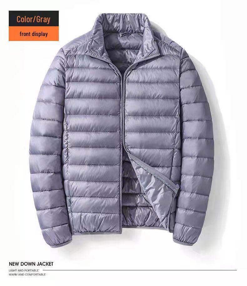 Men's 2025 Lightweight Warm White Duck Down Jacket with Stand Collar
