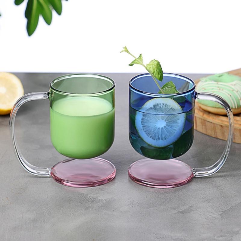 Clear Glass Cup with Base and Handle Floating Design Heat Resistant Ergonomic Coffee Mug Drinking Cup Household Use