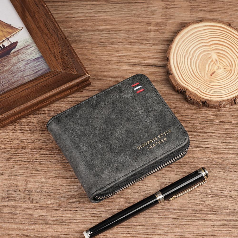 PU Three Fold Wallet Short Zipper Coin Purse New Men's Wallet Student