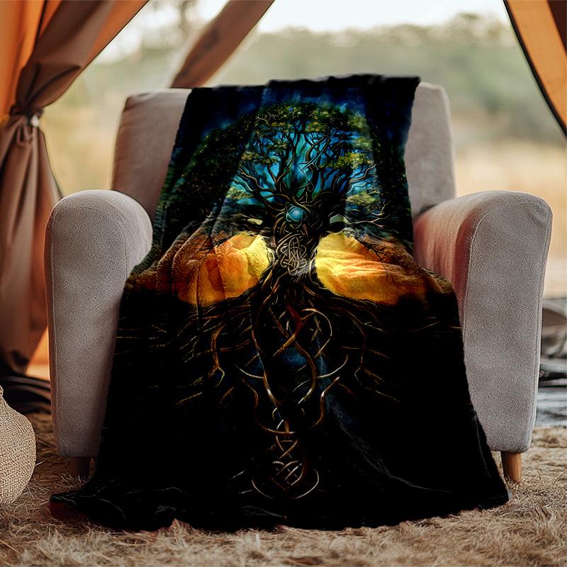 Runes Tree Life Flannel Blanket Soft Warm All-Season Throw, Design for Camping, Car Travel, Hiking Sofa, Bed, Office Perfect Gift for Parties