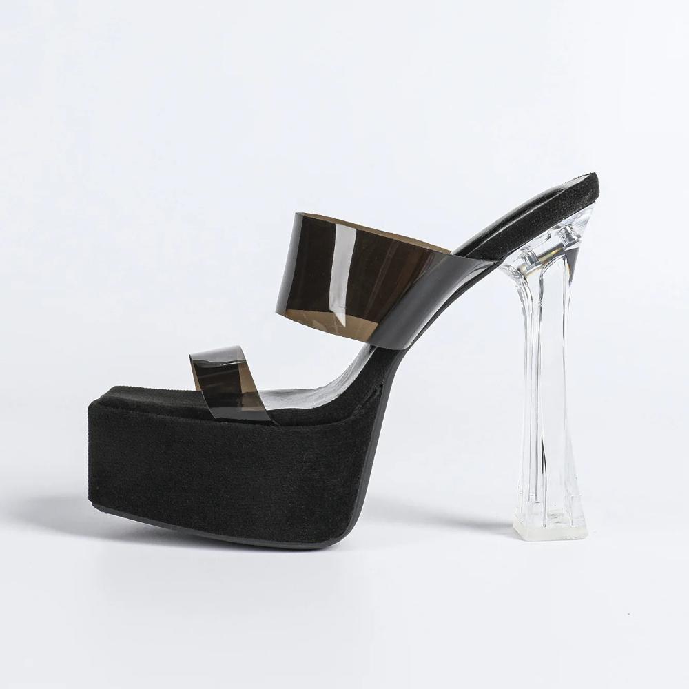 MCLUBGIRL  Summer Wear Crystal Cool Slippers Thick-soled Waterproof Table Transparent Word With High-heeled Sandals LFD-3640-5