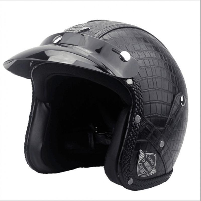 PU Leather Half Face Helmet Retro Style DOT Approved Motorcycle E-Bike Men Women